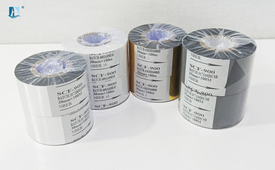 Schwarzes PET-Hotfolie-Stempeln perfekt zum Codieren von Band Food Plastikverpackung Datum Drucken